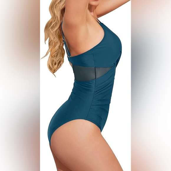 Mesh Insert Ruched Swimsuit - Picture 4 of 11
